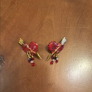 Heart-Shaped Red and Gold Earrings